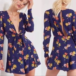 Kimchi Blue Long Sleeve Floral Navy Romper
